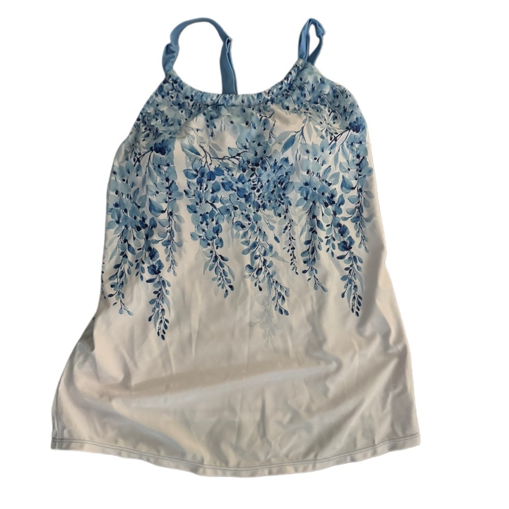 Blue Floral Wisteria Tank Set 2-Piece Swimsuit with Boy Shorts Size Medium - Picture 4 of 6